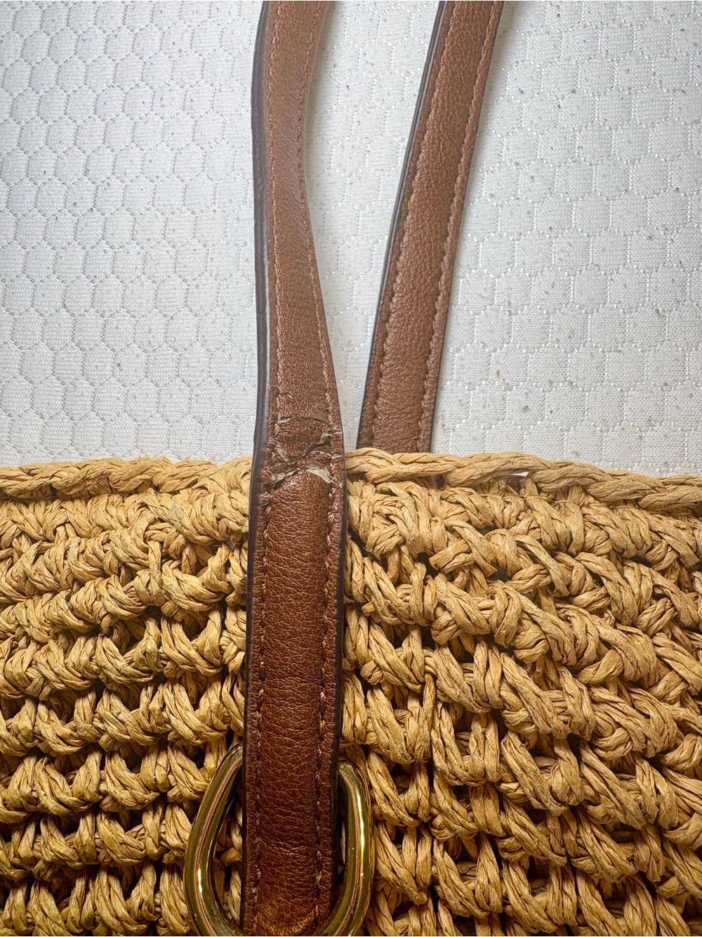Ralph Lauren Tan Straw Tote with Brown Leather Trim - Picture 4 of 7